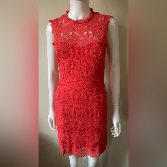 Free People Coral Sleeveless High Neck Open Back Lace Dress Women's Size S - Picture 2 of 7
